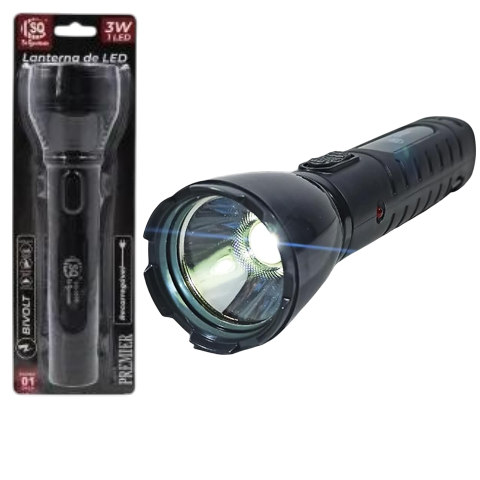 LANTERNA DE LED 3W BIVOLT/RECARREGÁVEL (6PÇS)-SQ QUALIDADE