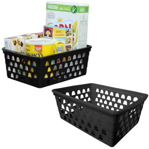 CESTO MULTIUSO EXTRA GRANDE RETANGULAR ALTO PRETO (12PÇS)-UNINJET