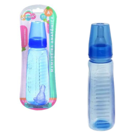 MAMADEIRA ANATÔMICA 270ML CONVENCIONAL PVC AZUL (12PÇS)-NEW BABY