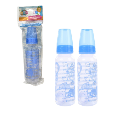 MAMADEIRA PLUS DECORADA 240ML CONVENCIONAL PVC AZUL (12PÇS)-NEW BABY