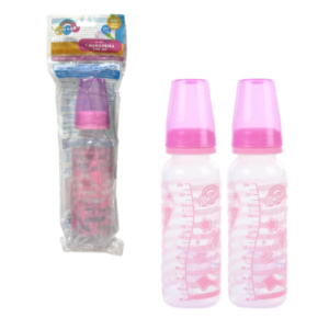 MAMADEIRA PLUS DECORADA 240ML CONVENCIONAL PVC ROSA (12PÇS)-NEW BABY