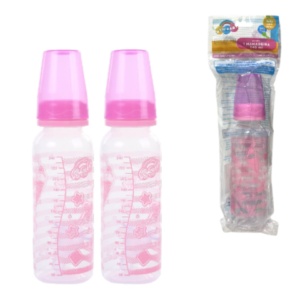 MAMADEIRA PLUS DECORADA 240ML CONVENCIONAL PVC ROSA (12PÇS)-NEW BABY