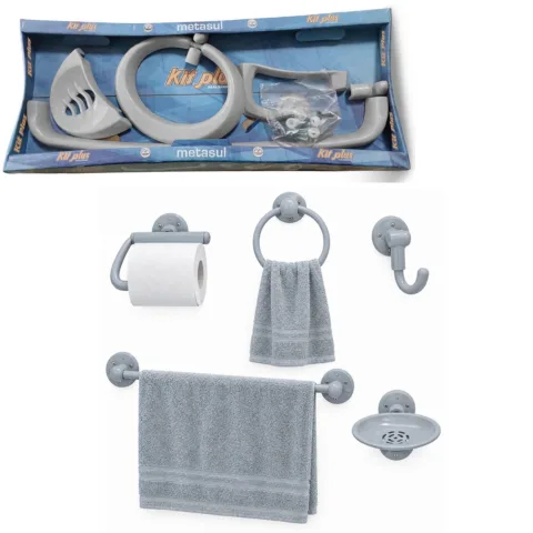 KIT ACESSÓRIOS BANHEIRO PLUS CINZA (6KITS)-METASUL