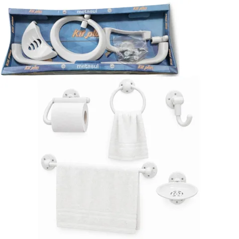 KIT ACESSÓRIOS BANHEIRO PLUS BRANCO (6KITS)-METASUL